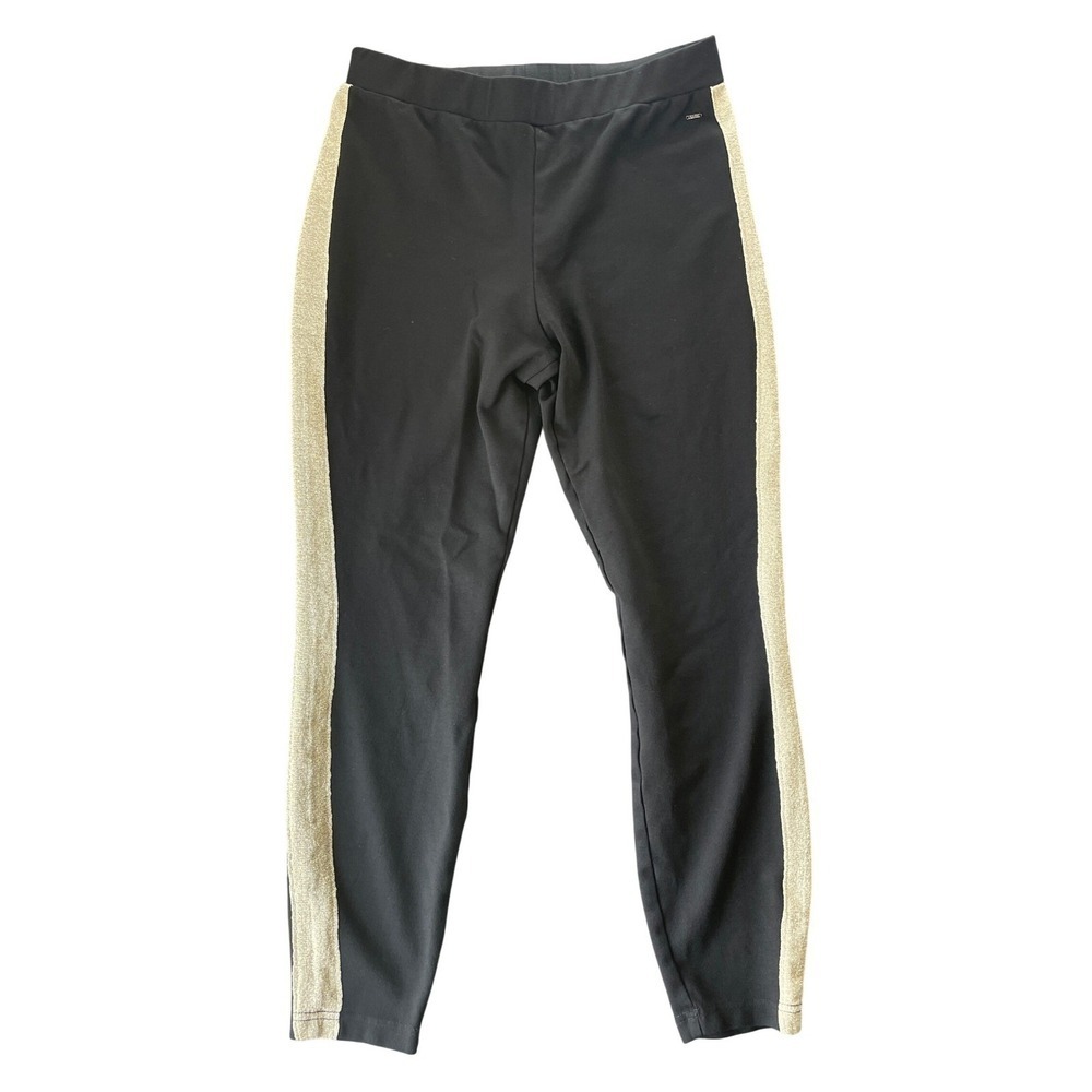Guess‎ Metallic Side Stripe Leggings Womens M Black Gold Athleisure Party Glam
